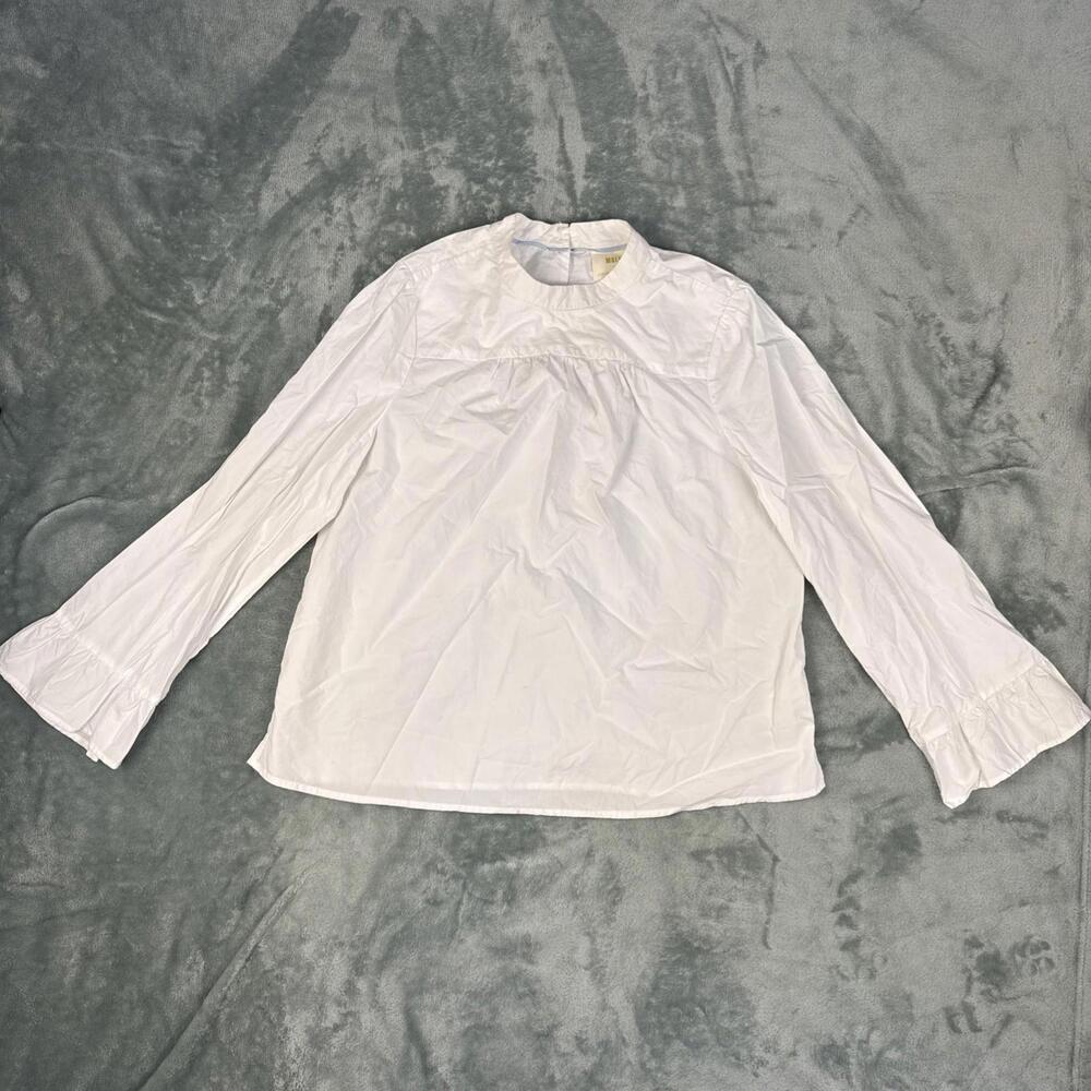 Maeve Anthropologie Women's Aja Poplin Shirt White Bell Sleeve Cotton Size 8